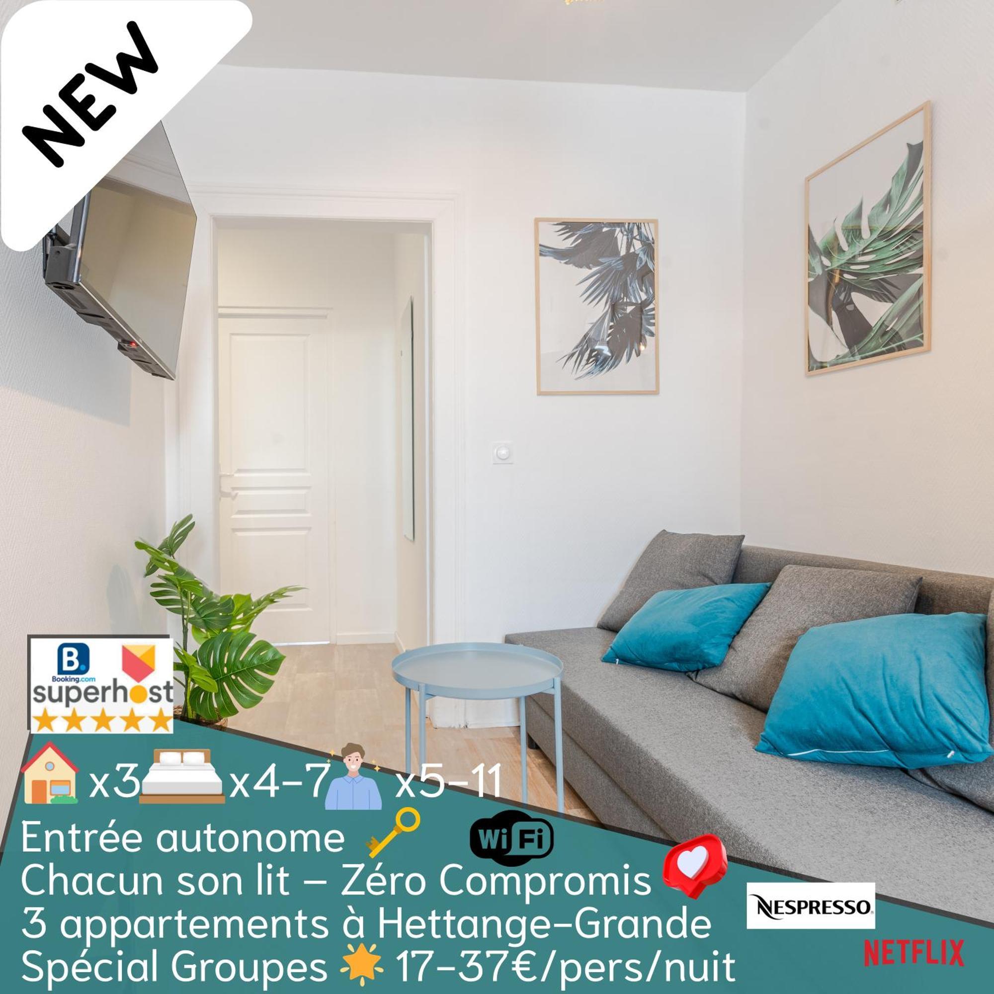 3 Appts - 3 A 7 Lits - Parfait 6 A 10 Pers - Max 29 Pers - 1 Immeuble - Convivialite, Rentabilite ------ - 3 Apts - 3 To 7 Beds - Ideal For 6 To 10 Guests - Up To 29 - Same Building -- Cattenom Appartement Hettange-Grande
